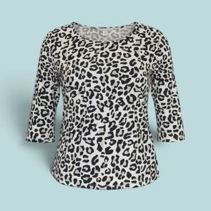 Belford Pima Cotton Knit Top L Black White Cheetah Print Chic Streetwear Capsule